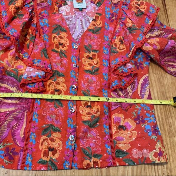 Farm Rio Red Spring Bananas Ruffle Blouse Women’s SIZE XS Red Floral - Picture 10 of 14